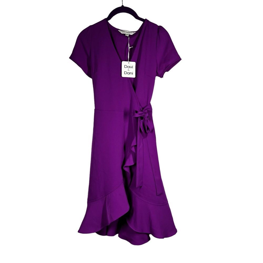 Davi & Dani Wrap Ruffle Style‎ Dress Berry New Small Whimsical